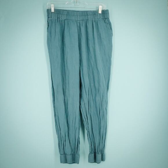 Flax Size Medium M Aqua Blue Pull On Stretch Elastic Waist Jogger Linen Pants - Picture 1 of 7